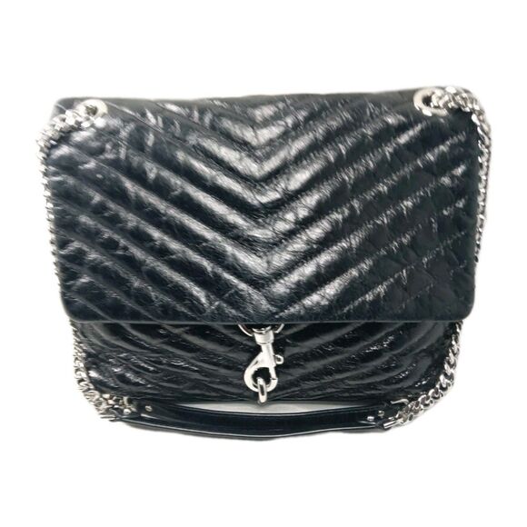Rebecca Minkoff Edie Flap Shoulder Bag Black Chevron Leather Crossbody Handbag